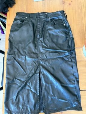 Xhilaration Black Faux Leather Front-Slit Pencil Skirt